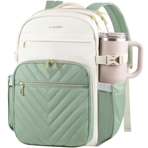VANKEAN 15.6 Inch Laptop Backpack for Women Large Capacity - color: Beige Light Green, size: 15.6 Inch