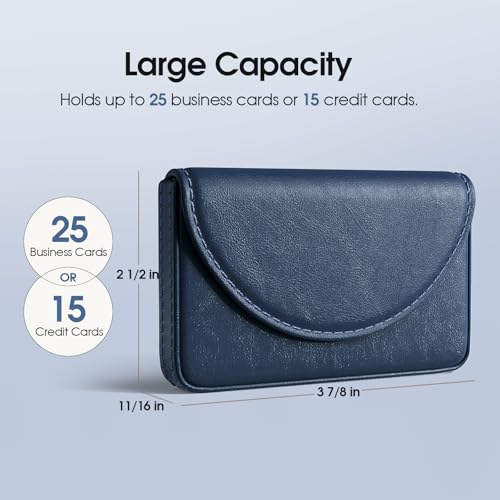 MaxGear Business Card Holder Case, PU Leather Business Card Case, Navy Blue - color: Navy