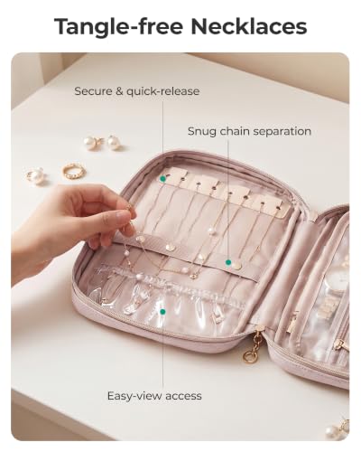 BAGSMART Travel Jewelry Organizer, Tangle-free Necklaces Case,Navy Blue - color: Navy Blue
