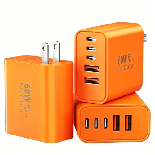 USB C 고속 충전기 블록, 60W 아이폰 USB 타입 C 벽 충전 전원 블록 - color: 오렌지-3팩