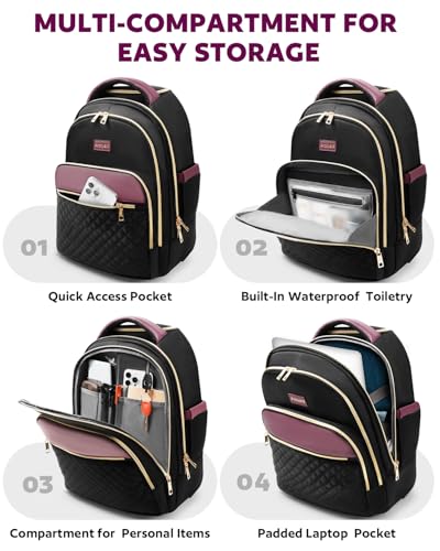 Arcoyard Rolling Backpack for Women, 17.3 Inch Travel Backpack with Wheels - color: Black Purple, size: 17.3-inch