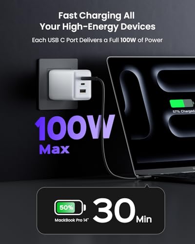 wegear 100W USB C Charger Block, 3-Port Wall Charger Fast Charging - color: White