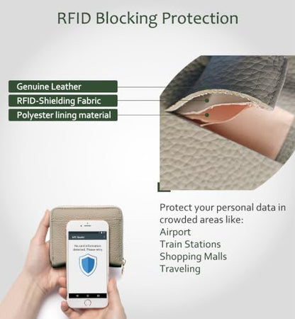 RFID Blocking Small Zip Around Wallet for Women, Slim Minimalist - color: Light Grey