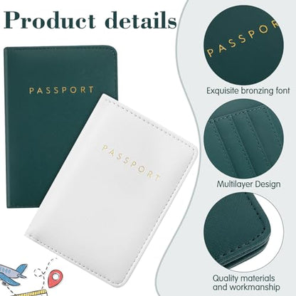 Frienda 2 Pcs Passport Holder Covers Waterproof Leather - color: Dark Green and White
