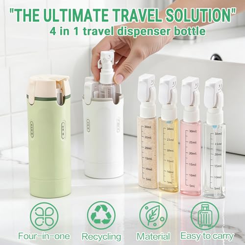 4-in-1 Travel Dispenser Bottle, TSA Approved Leakproof Set | 4-in-1 rotatable Design, Leakproof Hard Shell, 4x30ml/1oz Liquid containers, Portable Organizer Conditioner Lotion Cream Vacation - color: White