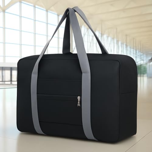 Lightweight Foldable Travel Duffel Bag – Compact Carry-On Luggage for Overnight Trips, Unisex Weekender Bag (Black) - color: Black