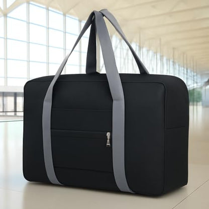 Lightweight Foldable Travel Duffel Bag – Compact Carry-On Luggage for Overnight Trips, Unisex Weekender Bag (Black) - color: Black
