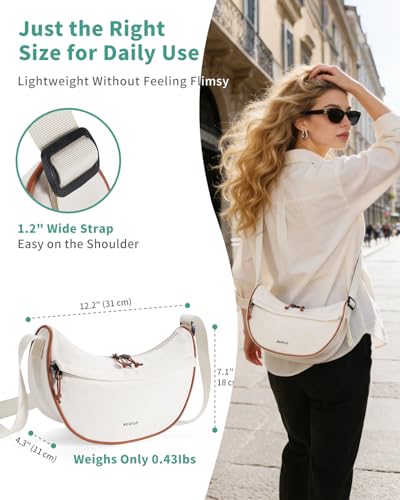 ECOHUB Anti Theft Crossbody Bag for Women & Men, Lightweight Nylon Crescent Shoulder Bag with RFID Pocket, Adjustable Strap - color: Beige