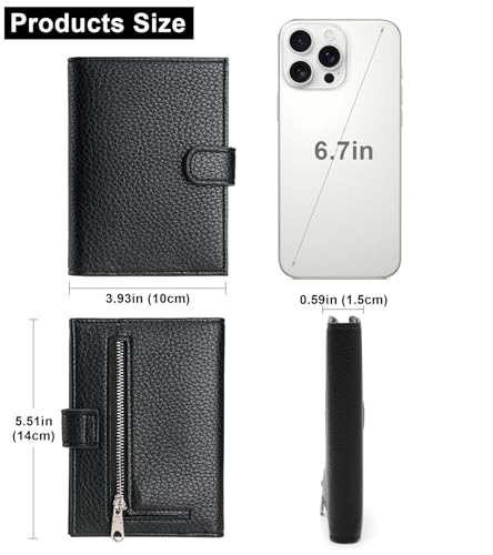 RFID Passport Holder Women Men PU Leather Travel Slim Wallet with Card Holders SIM Slots Zippered Coins Pocket (Black) - color: Black