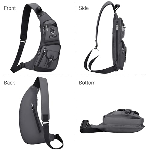 WITZMAN Slim Sling Bag for Men Crossbody Lightweight Chest Bag Casual - color: Silvery Grey