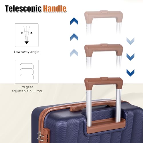 Eeeza Luggage Sets 5 Piece Suitcases with Wheels(Navy,20"/24"/28" DB/TB) - color: Navy, size: 5 Piece Sets (20/24/28/DB/TB)