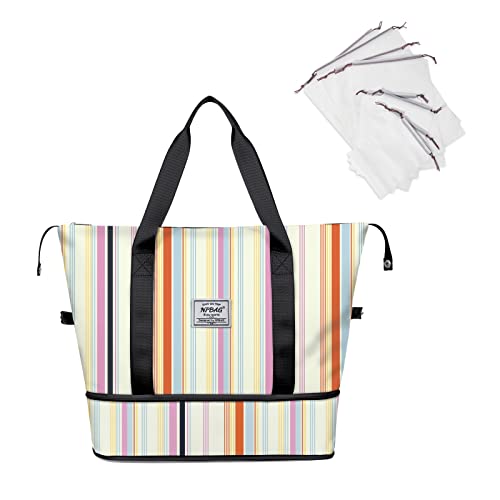 NPBAG Women Travel Duffel, Multi Functional Large Expandable Weekender Carry-on Tote, Gym Workout Overnight Bag, Mommy Hospital Bag for Labor and Delivery - color: Basic-Vertical Stripes, style: Classic