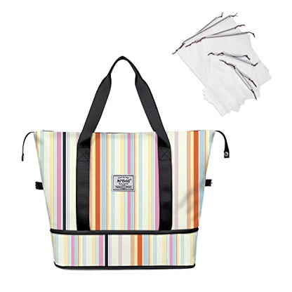 NPBAG Women Travel Duffel, Multi Functional Large Expandable Weekender Carry-on Tote, Gym Workout Overnight Bag, Mommy Hospital Bag for Labor and Delivery - color: Basic-Vertical Stripes, style: Classic