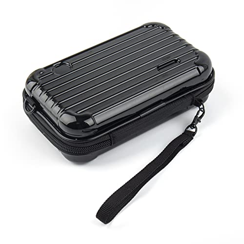 Framendino, Black Hard Shell Cosmetics Case Carrying Bag for Toiletry, Mini Cross Body Suitcase with Detachable Grip Rope and Shoulder Strap Women Travel - color: Black