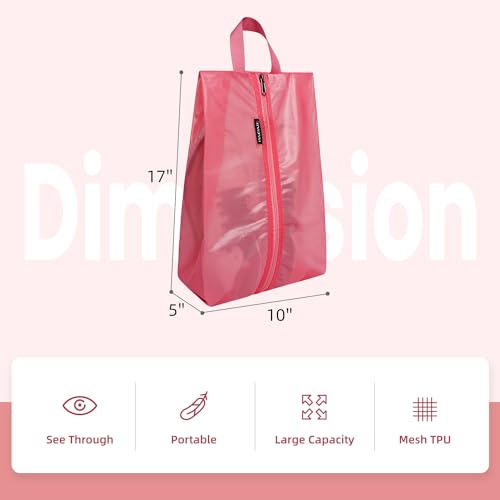 Bagail Shoe Bags for Travel,2 Set Shoe Bag for Storage in Closet,Transparent Shoe Packing Organizers with YKK Zipper (L 17"x10"x5", Coral 2pcs) | 17x10x5in,Fits Women’s US 5-12,Fits Men’s US 6-16,Visible Mesh,YKK Zipper,TPU Water Resistant Lining,Portable