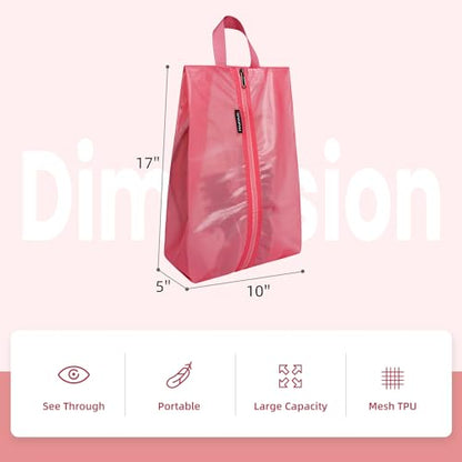 Bagail Shoe Bags for Travel,2 Set Shoe Bag for Storage in Closet,Transparent Shoe Packing Organizers with YKK Zipper (L 17"x10"x5", Coral 2pcs) | 17x10x5in,Fits Women’s US 5-12,Fits Men’s US 6-16,Visible Mesh,YKK Zipper,TPU Water Resistant Lining,Portable