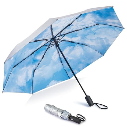 G4Free UPF 50+ UV Protection Travel Umbrella 42/46 Inch Auto Open Close - color: Blue Sky/Silver, size: 46 inch