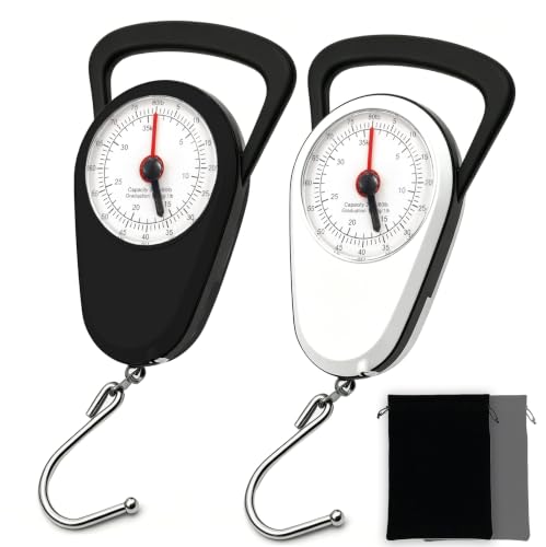 Luggage Weight Scale with Hook, 2PC Hanging Scale for Fish Travel, 80 Lbs - color: White & Black
