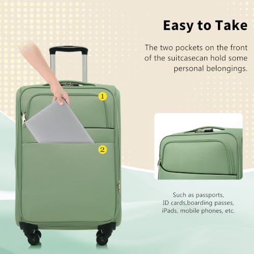 Luggage Set,Softside Polyestey with front pockets,4 Piece - color: Light Green