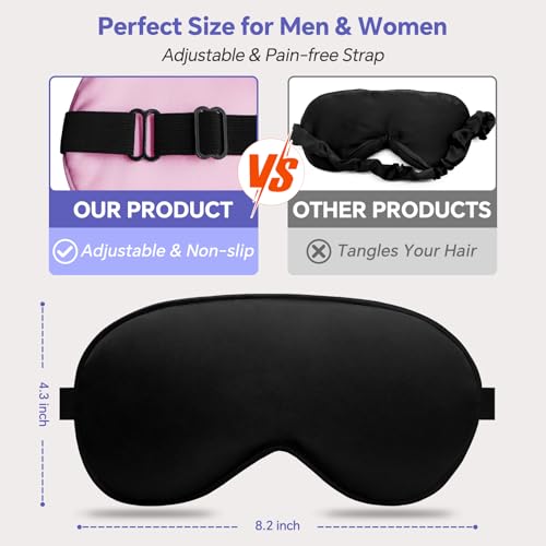 Silk Flat Sleep Eye Mask for Men Women, Non-3D, Black & Pink - color: Black & Pink