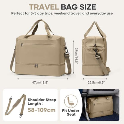Travel Duffel Bag, Carry-On Overnight Weekender Bags for Women Travel - color: Khaki
