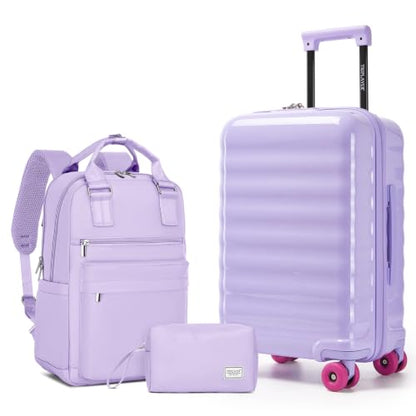 Carry On Luggage Set 3 Piece, Carry-on Suitcase With Wheels - color: BT-Glossy Lavender