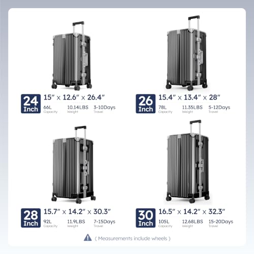 ALPHA CAMP Trunk Luggage 24 Inch with Aluminum Frame Zipperless Suitcase - color: Black, size: 24 Inch