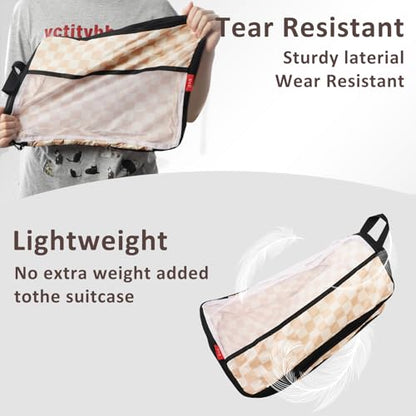 U+U 4 Set Compression Packing Cubes, Travel Organizers (Khaki Checkered) - color: Khaki Checkered, size: 4 Set