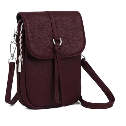 befen Genuine Leather Small Crossbody Bags for Women Cell Phone Purse - color: Burgundy Red