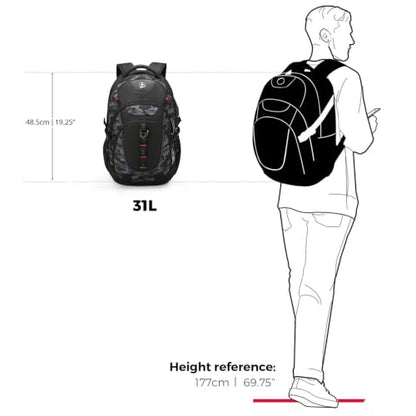 Swissdigital Design Laptop Backpack for Men with USB Charging Port SD803-91 - color: Gray Camo