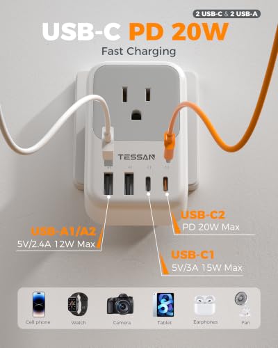 TESSAN Switzerland Travel Plug Adapter PD 20W, Type J Adapter - style: Type J- Switzerland