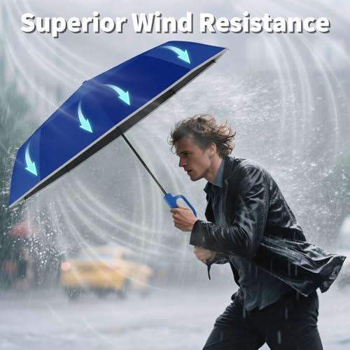 Seniny Travel Umbrella with UV Sun Protection, Large Rain Umbrellas, Blue - color: Dark Blue