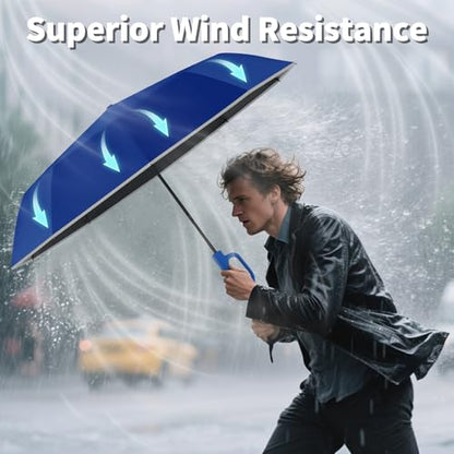 Seniny Travel Umbrella with UV Sun Protection, Large Rain Umbrellas, Blue - color: Dark Blue