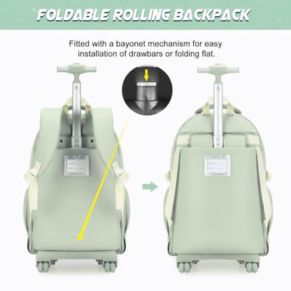 DIGOBAY Rolling Backpack for Girls with Lunch Bag & Pencil Case - color: Green