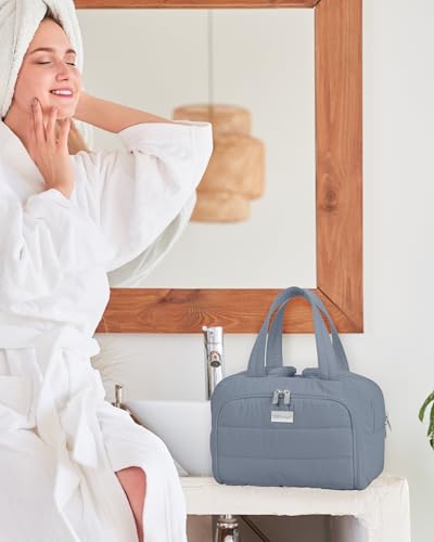 TOPDesign Travel Toiletry Bag, Puffer Makeup Organizer with Compartments - color: Blue Grey