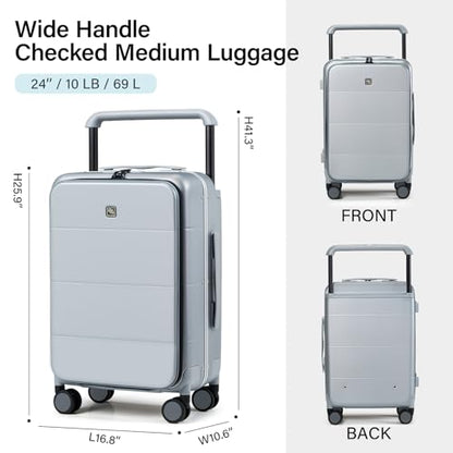 Hanke Top Opening 24 Inch Checked Luggage, Aluminum Frame Medium Suitcase - color: Grey, size: 24 Inch