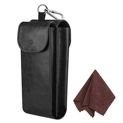 FINTIE Double Glasses Case with Carabiner Hook, Vegan Leather Eyeglass Case - color: Black