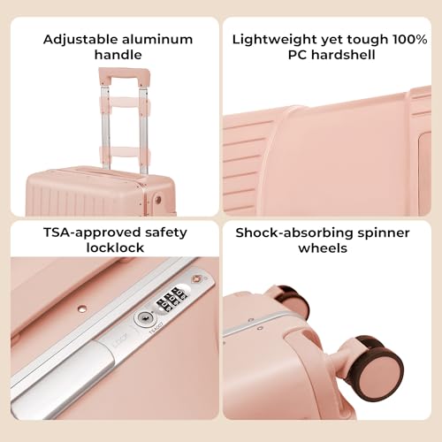 20" Ride-On Luggage with Child Seat, Hardside Carry-On Suitcase with Shockproof 360° Silent Spinner Wheels, TSA Lock, Kids & Adults & Busy Moms - color: Pink