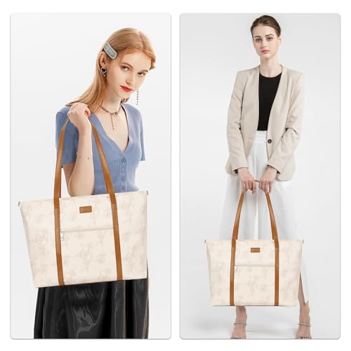 Laptop Tote Bag for Women 17 Inch, Waterproof Computer Bag for College - color: A3-beige/Brown Flower