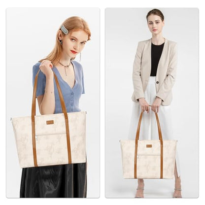 Laptop Tote Bag for Women 17 Inch, Waterproof Computer Bag for College - color: A3-beige/Brown Flower