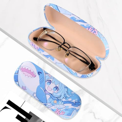 PERFECTSIGHT Hard Shell Eyeglasses Case, PU Leather Protective Glasses Case, Cute Eyeglass Case for Women Men Girls - color: Shark