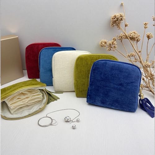 Jewelry Organizer Case, Small Travel Velvet Pouch, Portable - color: Olive Green