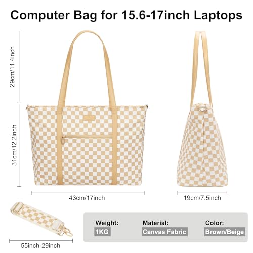 TANTO Laptop Tote Bag for Women 17 Inch, Canvas Computer Bag for College - color: A2-brown/Beige Canvas