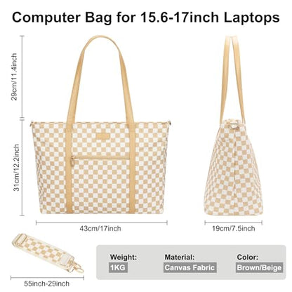 TANTO Laptop Tote Bag for Women 17 Inch, Canvas Computer Bag for College - color: A2-brown/Beige Canvas