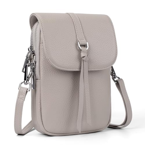 befen Genuine Leather Small Crossbody Bags for Women Cell Phone Purse - color: Beige Grey