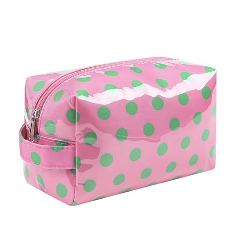 PVC Striped Clear Coated Waterproof Makeup Bag(06Pink Green) - color: 06Pink Green