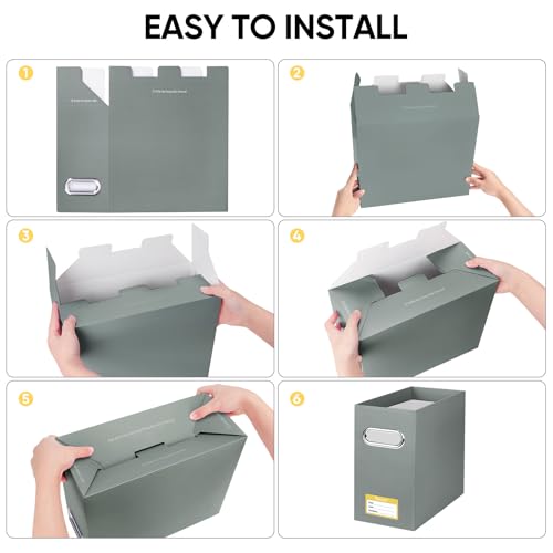 BALEINE 4PK File Organizer Box, Cardboard File Folder Organizer with Handle - color: Grey, style: 4PK (Slim)