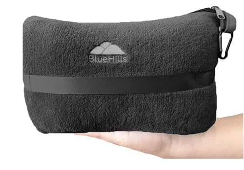 BlueHills Premium Soft Plush Mini Travel Blanket Pillow Flight Throw Black - color: Black-m05