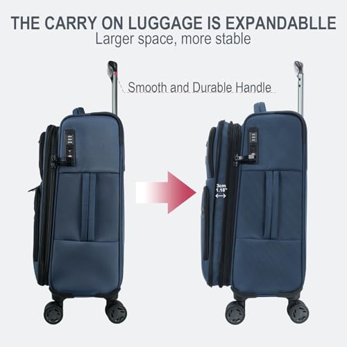 KROSER Softside Expandable Carry On Luggage with Front Business Pockets，20 Inch Suitcases with Spinner Wheels & Built-in TSA Lock, Durable Suitcase Rolling Luggage with USB Port, Haze Blue - color: Haze Blue-20, size: 20 inch