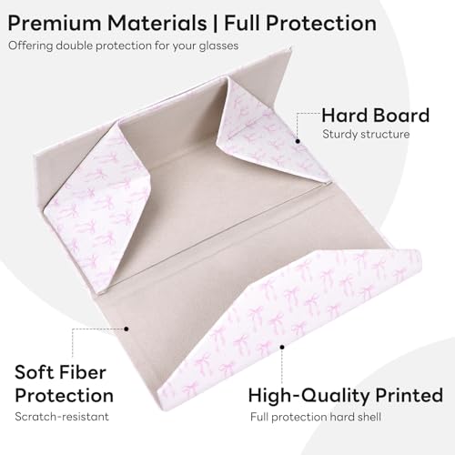 Sunglasses Case, Foldable Glasses Case, Magnetic PU Leather Hard Shell Folding Eyeglass Holder Box - color: Pink Bow